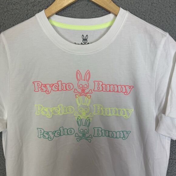 Psycho Bunny T-Shirt Black Mens 3 XS White Print Logo Short Sleeve - Picture 2 of 6
